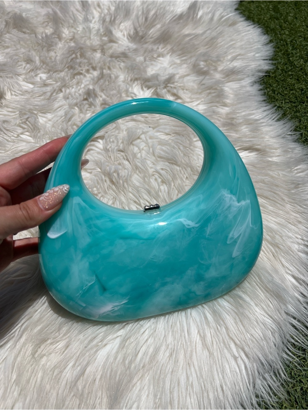 Acrylic Marbled Teal Handbag - Stylish Women’s Bag - Picture 3 of 5